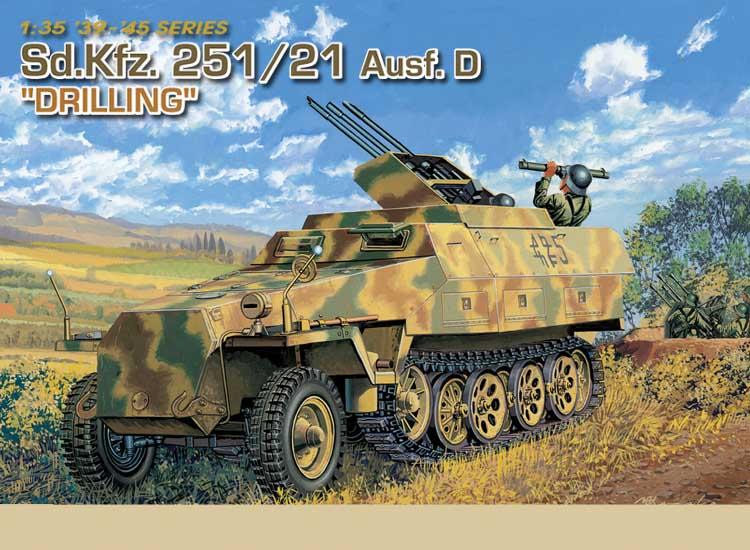 Sd.Kfz. 251/21 Ausf. D Drilling; kései v. korai verzió is építhető, EZ track és szemenkénti lánc is, 4 fős 