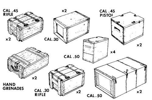 U.S. small arms ammo boxes; 3 láda hiányzik