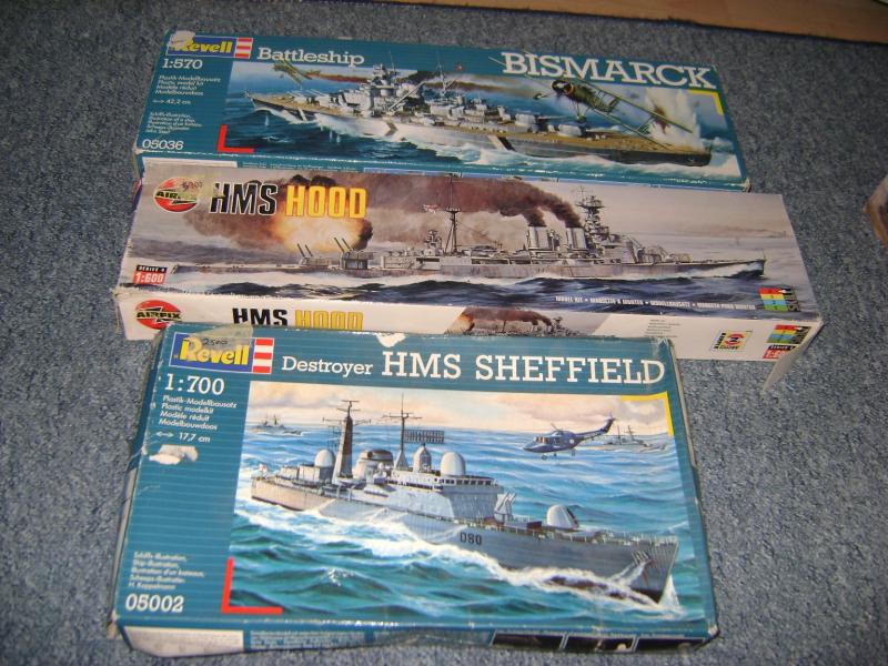 1/600 Hood 2000Ft, 1/570 Bismarck 3200Ft, 1/700 Sheffield 2500FT