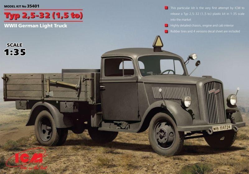 Typ 2,5-32 (1,5 to), WWII German Light Truck; részletes motortér, gumi kerekek