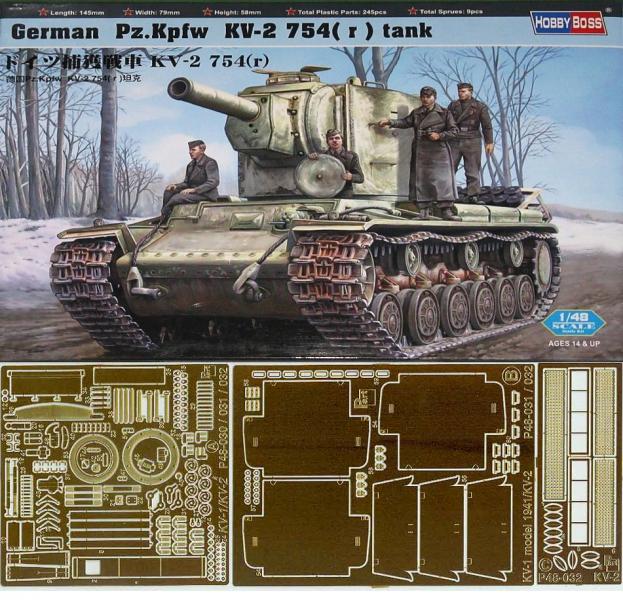 Hobbyboss 84819 + Part 48032 maratott feljavító German Pz.Kpfw KV-2 754(r) tank; maratás + fém vontatókábel