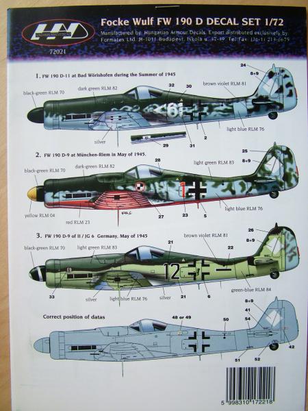 HAD decal 72021 Focke Wulf Fw 190 D