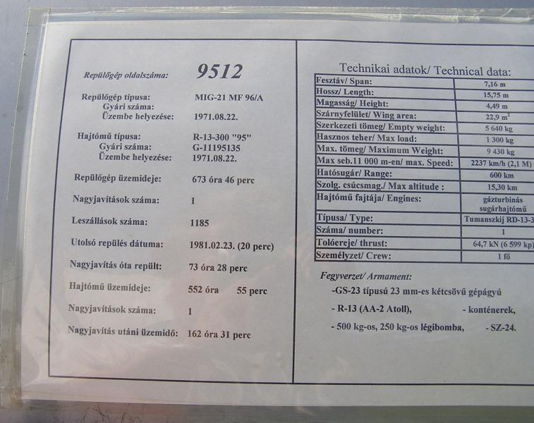 MiG-21MF-9512 adatlap