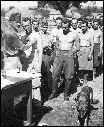 Vaccinating Don Army Soldiers, 1942 (Hungary)

Dr. Emody. left front, is in the process of vaccinating soldiers of the 43rd Honved division of the Second Army. He is probably injecting them against typhus, a serious decimator of armies in the field since time immemorial. 


