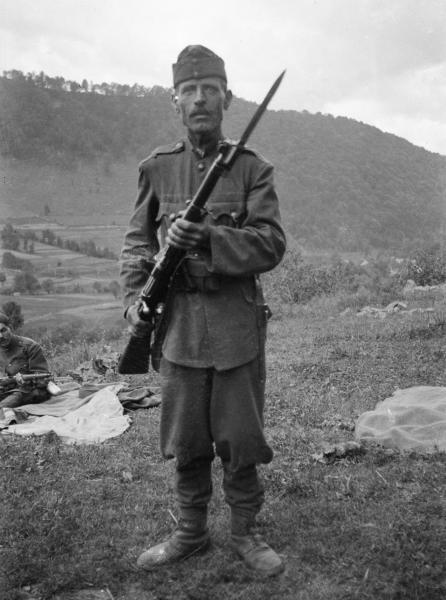 Hungarian soldier with Steyr-Mannlicher M1895 rifle in the Carpathian Mountains, 1940
