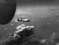 B-24 Liberator bombázógép a Csepel sziget fölött.
