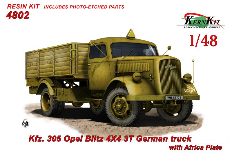 4802 Kfz. 305 Opel Blitz 4X4 3T German truck with Africa Plate

4802 Kfz. 305 Opel Blitz 4X4 3T German truck with Africa Plate - süllyesztett platós változat