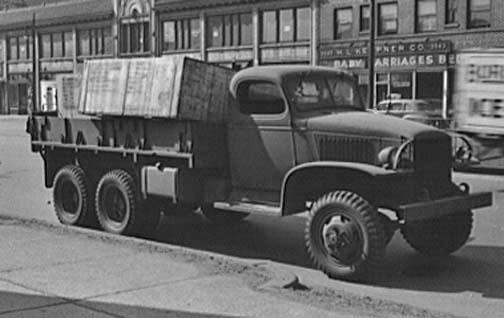 Closed cab CCKW on a street in Detroit, MI, April 1943. Truck registration number is USA 4134998.