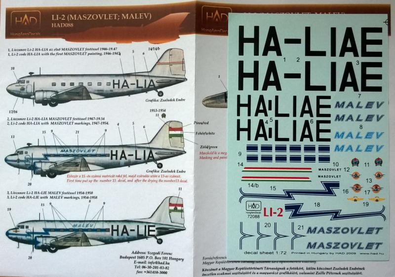 Li-2 Malév, Maszovlet matrica 1/72, HAD 1500Ft