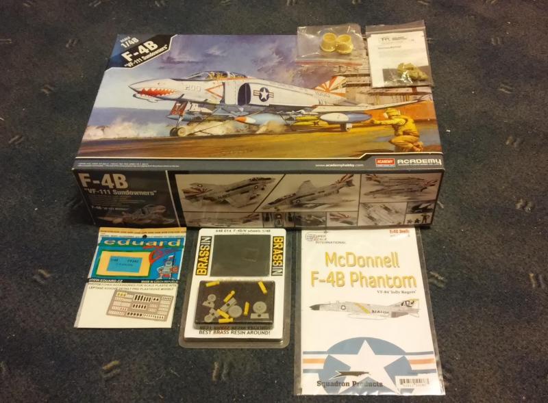 15.000,-

Academy 1/48
12232 F-4B Phantom II.
+ Superscale 481268 F-4B Phantom II „VF-84 Jolly Rogers” decal
+ Eduard FE243 F-4 Phantom II placards
+ Eduard 648014 F-4B/N Phantom II. wheels
+ Verlinden 373 MartinBaker MK. 7. ejection seats (2 db)
+ műgyanta hajtómű kiömlők 