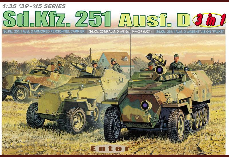 Dragon 6233 Sd.Kfz. 251 Ausf. D (3 in 1 kit); EZ track és szemenkénti lánc is, fém lövegcső, réz lőszerek, maratások, 4 éjszakai vadász figura szett + 1 sofőr figura