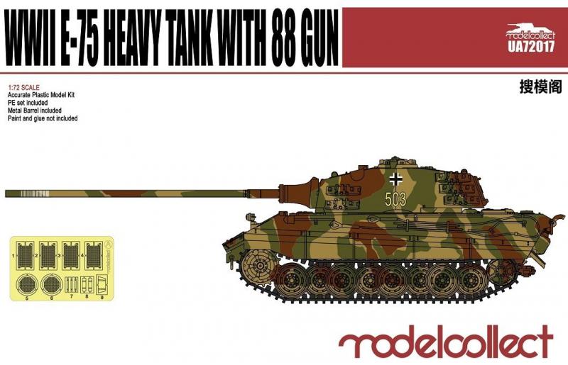 ModelCollect UA72017 Germany WWII E-75 Heavy Tank with 88 gun fém lövegcső, maratás