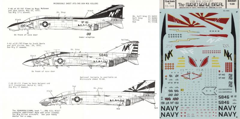Micro Scale 72-145 F-4B USN MiG Killers matrica