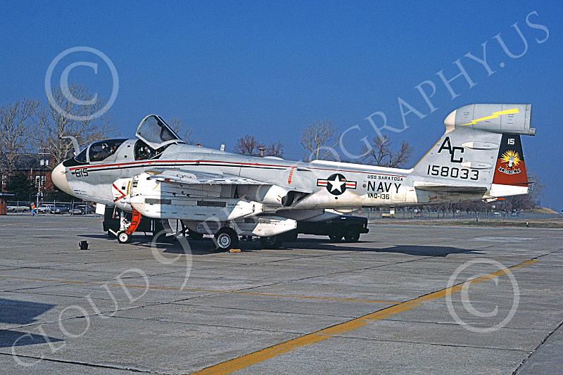 EA-6BUSN 00307 A static Grumman EA-6B Prowler USN 158033 VAQ-136 GAUNTLETS USS Saratoga NAF Washington 4-1979 military airplane picture by Michael Grove, Sr