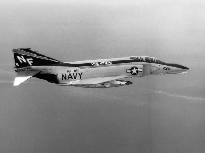 1973 pilot LT Victor T. Kovaleski and radar intercept officer LT James A. Wise of VF-161, embarked on board Midway, shot down a North Vietnamese MiG-17 Fresco with an AIM-9 Sidewinder from their F-4B P