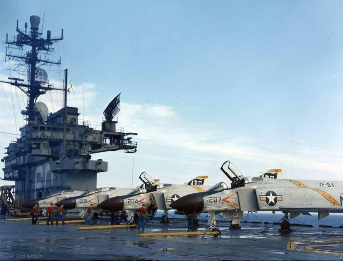 USN F-4B Phantoms II aircraft of VF-84 on the flight deck of the USS Saratoga CV-60.