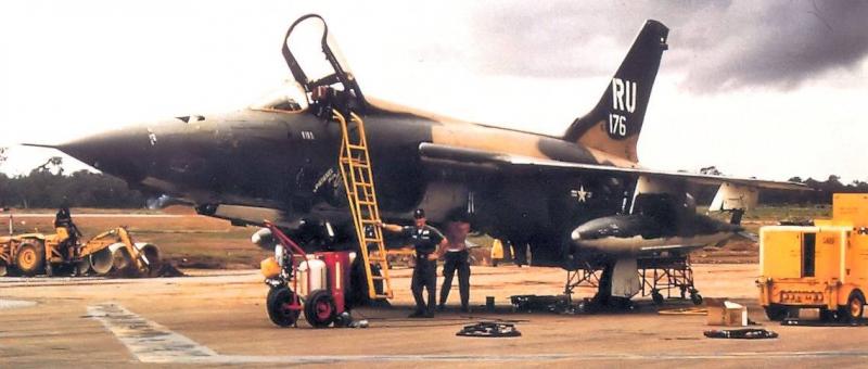 F-105D Thunderchief of the 357th Tactical Fighter Squadron during Vietnam war at Korat Air Base Thailand in 1967.