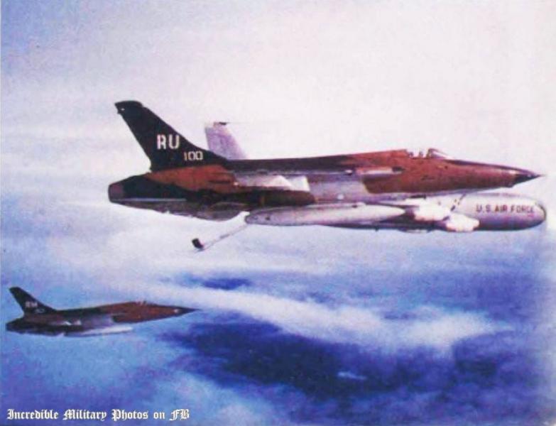 USAF F-105 of the 354th TFS, 355fh TFW on the tanker enroute to targets in North Vietnam, January 1969.