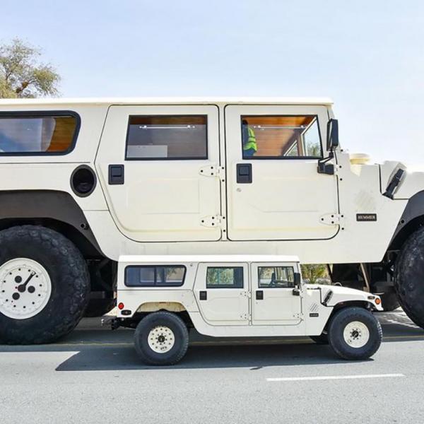 Giant-Hummer-H1-X3-OffRoad-History-Museum-United-Arab-Emirates-compared-to-standard-H1-Exterior-003-side-768x768