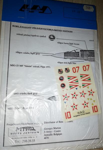 1:48		HAD	MIG-23	bontatlan	matrica + festési	4500	