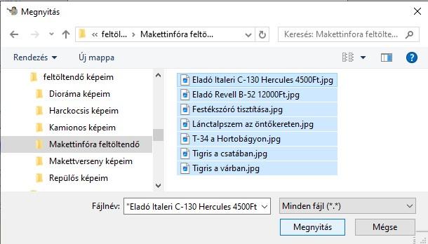 Több kép feltöltése egyszerre

Ehhez nincs más teendő, mint több fájlt is kijelölni, mielőtt a Megnyitásra kattintasz. Windowsban ez valahogy így néz ki.