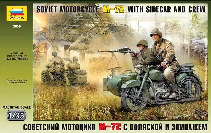1:35 Zvezda 3639 Soviet Motorcycle M-72 with Sidecar and Crew - 4.000 Ft