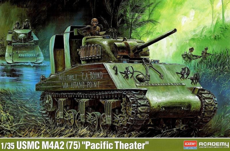 Academy 13562 USMC M4A2 Sherman 75mm Pacific Theater + Gecko Models 35GM0094 US M4 Sherman T-54E1 Workable Track Link w. Duckbill Track Extenders  14,000.- Ft