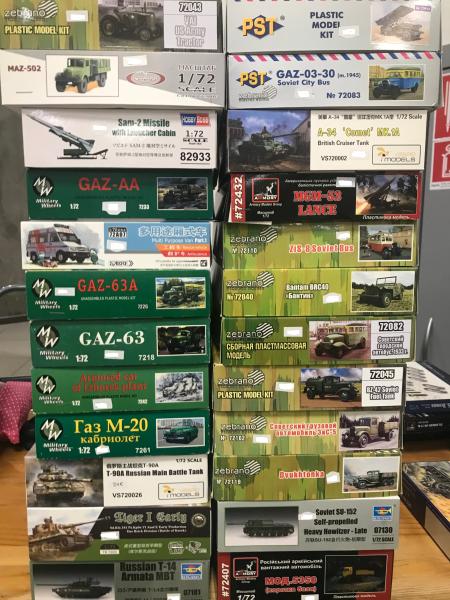 2

1:72 

Zebrano: US Army Tractor: 8000Ft
GMU: MAZ-502: 9500Ft
Hobby Boss: SAM-2: 8000Ft
Military Wheels: GAZ-AA: 6000Ft
Sabre: Iveco dual combo: 7000Ft
Military Wheels: GAZ-63A: 5500Ft
Military Wheels: GAZ-63: 5500Ft
Military Wheels: Armored Car: 5500Ft
Military Wheels: GAZ M20: 5500Ft
Vespid: T-90A: 7500Ft
Border: Tiger I early: 8500Ft
Trumpeter: T-14: 5500Ft

PST: 72010: 5000Ft
PST: GAZ-03-30: 6000Ft
Vespid A34 Comet: 7500Ft
Armory: MGM-52: 8000Ft
Zebrano: ZIS-8: 6000Ft
Zebrano: Bantam Brc-40: 8000Ft
Zebrano: 72082: 6000Ft
Zebrano: BZ-42 Fuel Tank: 8000Ft
Zebrano: ZIS-5: 6000Ft
Zebrano: Dvukhtonka: 5000Ft
Trumpeter: Su-152: 5000Ft
Armory: Kamaz 5350: 9500Ft
