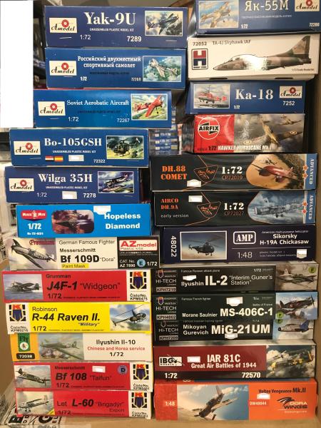 3

1:72, 1:48

Amodel: Yak-9U: 5000Ft
Amodel 72269 Su-29: 5500Ft
Amodel: 72267. 6000Ft
Amodel: Bo-105: 7500Ft
Amodel: Wilga 35H: 5500Ft
Micro-Mir: Hopeless Diamond: 11000Ft
AZ Model: Bf-109D: 6000Ft
Kp: J4F1 Widgeon: 6500Ft
Kp: R-44: 5000Ft
Fly: IL-10: 6500Ft
Kp: Bf-108: 4500Ft
Kp: L-60: 5000Ft

Amodel: Yak-55M: 4500Ft
Hobby 2000: TA-4J: 7500Ft
Amodel: Ka-18: 4500Ft
Airfix: Hurricane Mk1: 5000Ft
Clear Prop: DH88 Comet: 8000Ft
Clear Prop: DH9A: 12000Ft
AMP: H19: 20000Ft
KP: IL-2: 7500Ft
KP: MS406: 7500Ft
KP: Mig-21UM: 7500Ft
IBG: IAR-81C: 7500Ft
Dora Wings: Vultee Vengance: 20000Ft